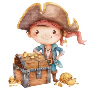 12 cliparts pirates de dessin animé, impression pirates mignons, clipart aquarelle imprimable, JPG de haute qualité, téléchargement numérique, créations en papier, journal indésirable image 7