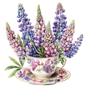 10 ClipArt di lupini, Clipart di tazze da tè, Tazza da tè floreale, Clipart di acquerelli stampabili, JPG di alta qualità, Download digitale, Carta artigianale, Diario