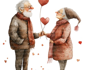 8 Elderly Couple Clipart Set 2, Old Couple Love, Printable Watercolor clipart, High Quality JPG, Digital download, Paper craft, junk journal