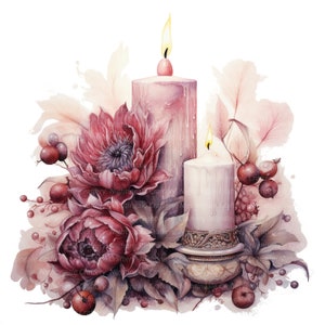 16 Floral Candle Clipart, Floral Weihnachtskerzenhalter, druckbare Aquarell Clipart, hochwertige JPG / PNGs, digitaler Download, Papiermodell