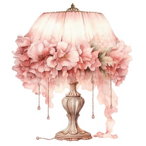 12 Vintage Floral Lamp Clipart, Lampshade, Printable Watercolor clipart, High Quality JPG, Digital download, Paper craft, junk journal