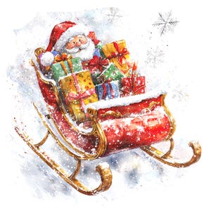 10 cliparts de Noël père Noël traîneau, cadeaux de traîneau, clipart aquarelle imprimable, JPG de haute qualité, téléchargement numérique, créations en papier, journal indésirable