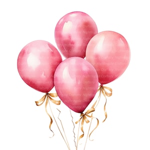 Clipart di 10 palloncini per feste, clipart di palloncini rosa, clipart acquerello dorato, stampabile, 16 JPG di alta qualità, download digitale, artigianato di carta