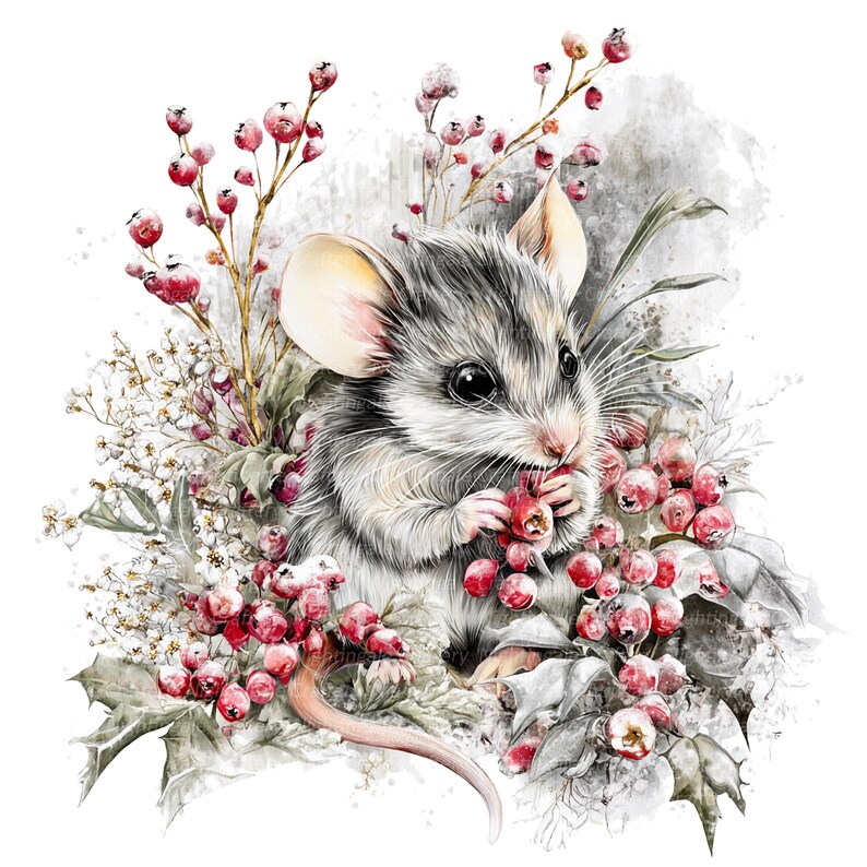 14 Mouse and Berries Clipart, Cartoon Mouse, Printable Watercolor ...
