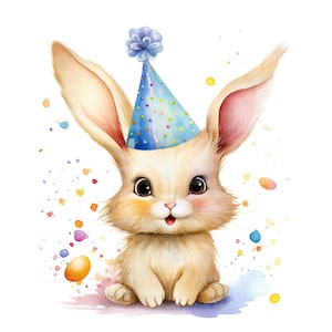 12 Bunny Party Clipart, Kaninchen Clipart, druckbare Aquarell Clipart, hochwertige JPG / PNGs, digitaler Download, Papiermodell, Junk Journals