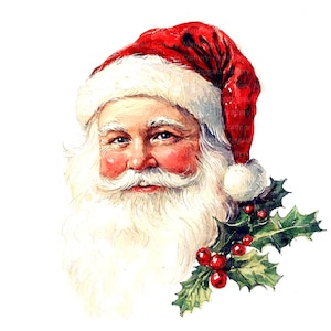 12 cliparts vintage de Noël père Noël, clipart aquarelle imprimable, PNG/JPG de haute qualité, téléchargement numérique, sublimation, journal indésirable