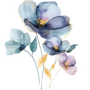 10 Abstract Flowers Clipart, Purple Flowers, Printable Watercolor ...
