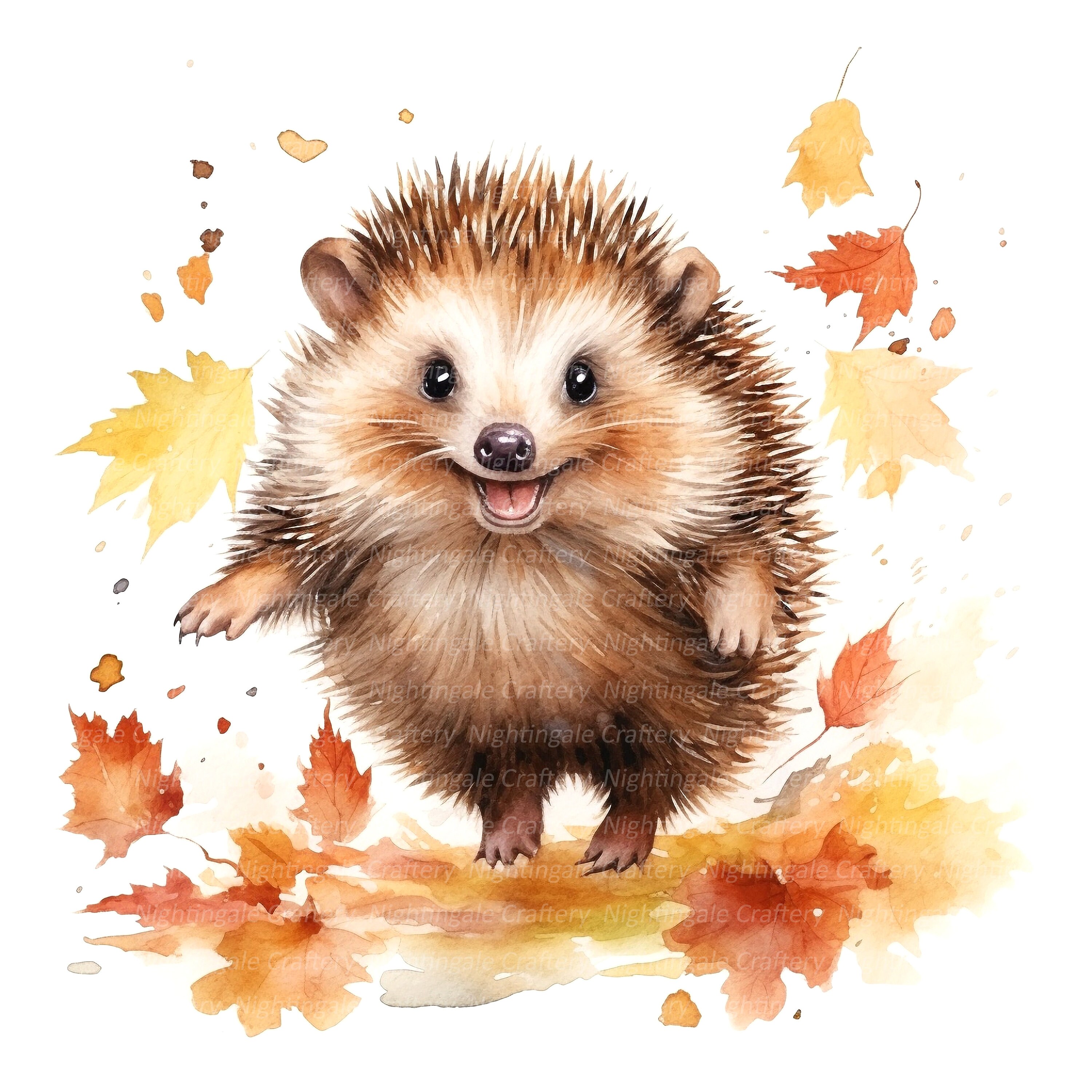 10 glückliche Igel im Herbst Clipart druckbare Aquarell - Etsy.de
