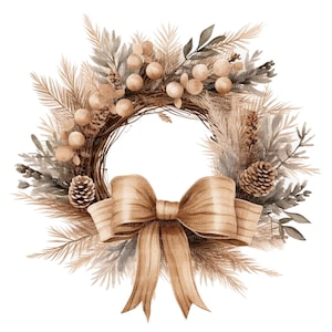12 Rustic Christmas Wreath Clipart, Digital Clipart, Watercolor clipart, High Quality JPGs, Printable clipart, Digital download, Paper craft