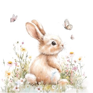 12 Floral Bunny Clipart Set 2, Cute Bunny Clipart, Printable Watercolor ...