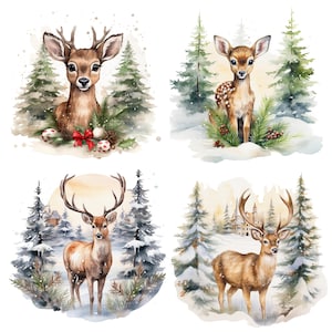 15 Clipart di cervi dell'albero di Natale, renne, alci, clipart di acquerelli stampabili, JPG di alta qualità, download digitale, artigianato di carta, diario spazzatura