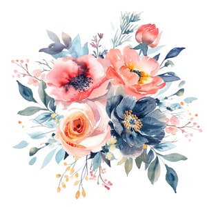 10 cliparts bouquet floral, fleurs de mariage, clipart aquarelle imprimable, JPG/PNG de haute qualité, téléchargement numérique, créations en papier, journal indésirable