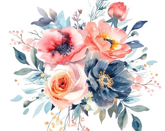 10 Floral bouquet Clipart, Wedding flowers, Printable Watercolor clipart, High Quality JPG/PNGs, Digital download, Paper craft, junk journal