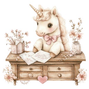 13 Animais de Berçário, Carta de Amor, Clipart de Unicórnio, Clipart de Aquarela para Imprimir, JPGs de Alta Qualidade, Download Digital, Artesanato em Papel, Diários