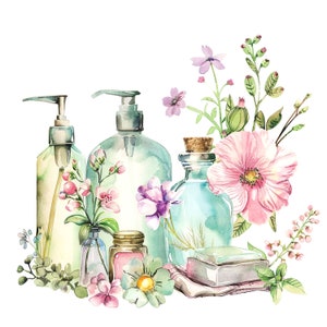 10 bloemen toilettas clipart, parfum clipart, afdrukbare aquarel clipart, hoge kwaliteit png's, digitale download, papier ambachtelijke, junk tijdschriften