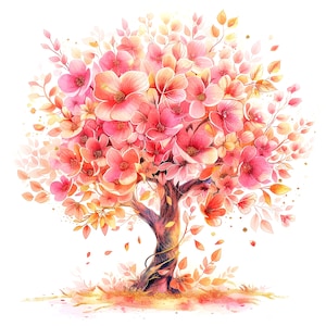 9 Clipart albero oro rosa, stampa albero floreale, clipart acquerello stampabile, JPG di alta qualità, download digitale, artigianato di carta, diari spazzatura