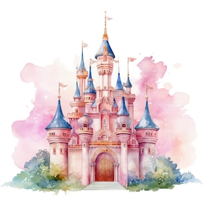 10 Princess Castle Clipart, Castillo de Hadas, Imágenes Prediseñadas de acuarela imprimible, PNG/JPG de alta calidad, Descarga digital, Artesanía de papel, Diarios basura