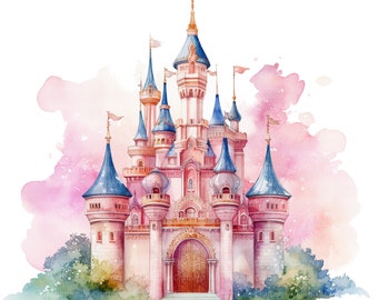 10 Princess Castle Clipart, Fairy Castle, Printable Watercolor clipart, High Quality PNG/JPGs, Digital download, Paper craft, Junk Journals