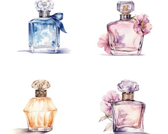 16 Floral Parfume Bottle Clipart, Parfumes Clipart, Digital Clipart, Watercolor clipart, Printable clipart, Digital download, Paper craft