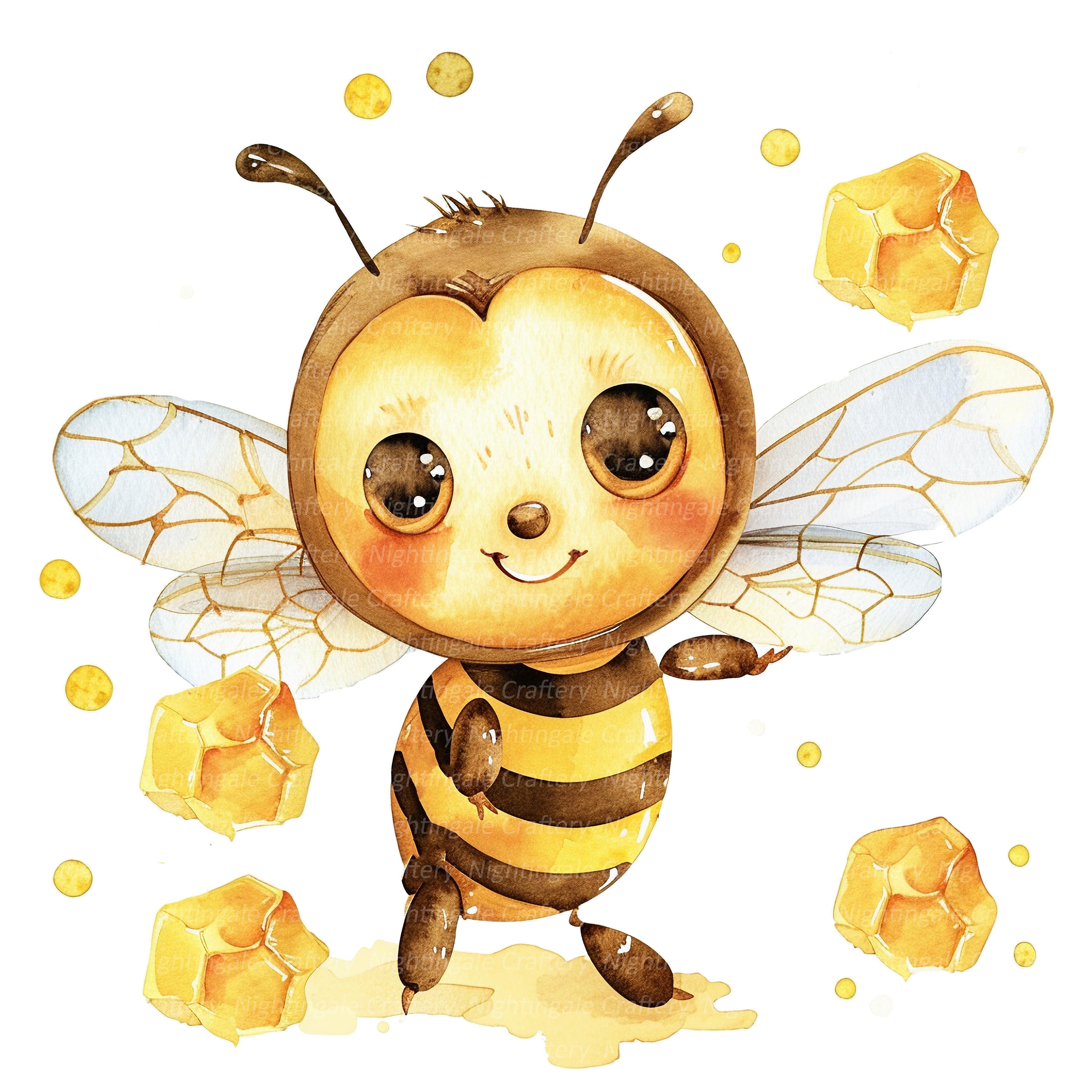 12 Cute Bee Cartoon Clipart, Cartoon Bees, Printable Watercolor Clipart ...