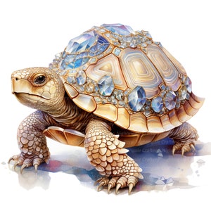 8 Imágenes prediseñadas de tortuga con joyas, imágenes prediseñadas de tortuga, imágenes prediseñadas de acuarela imprimibles, JPG de alta calidad, descarga digital, artesanía de papel, diario basura