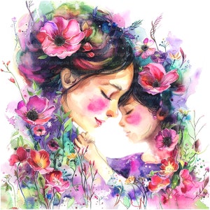 10 bloemen moeder en kind clipart, Moederdag, afdrukbare aquarel clipart, hoge kwaliteit png's, digitale download, Papercraft, journaling