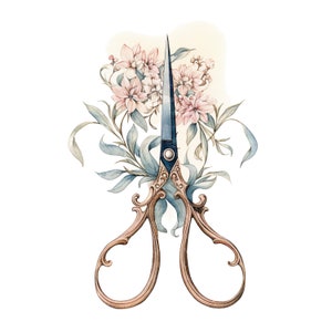 10 Vintage Floral Scissors Clipart Printable Watercolor - Etsy