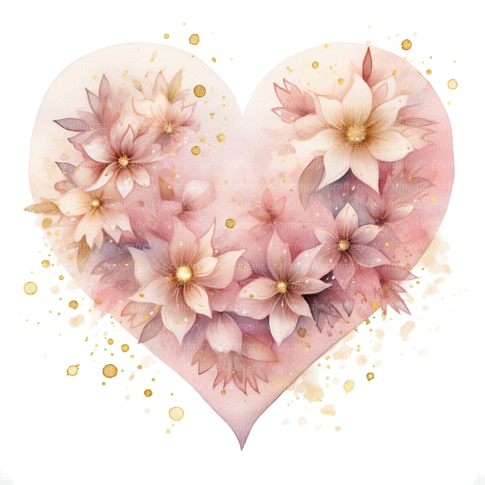 14 PNG Pink Gold Hearts Clipart, Floral Heart Clipart, Digital Clipart ...