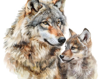 オオカミと子オオカミのクリップアート8点、子オオカミ、印刷可能な