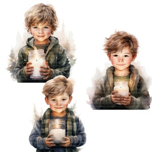 14 kleine jongen met kaars Clipart, kerstjongen, afdrukbare aquarel clipart, hoge kwaliteit jpg's, digitale download, Papercraft