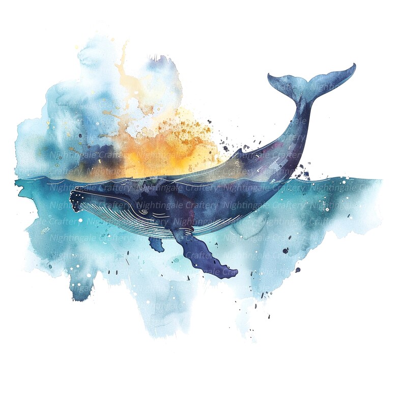 10 Whale in Sea Clipart, Whale Illustration, Printable Watercolor ...