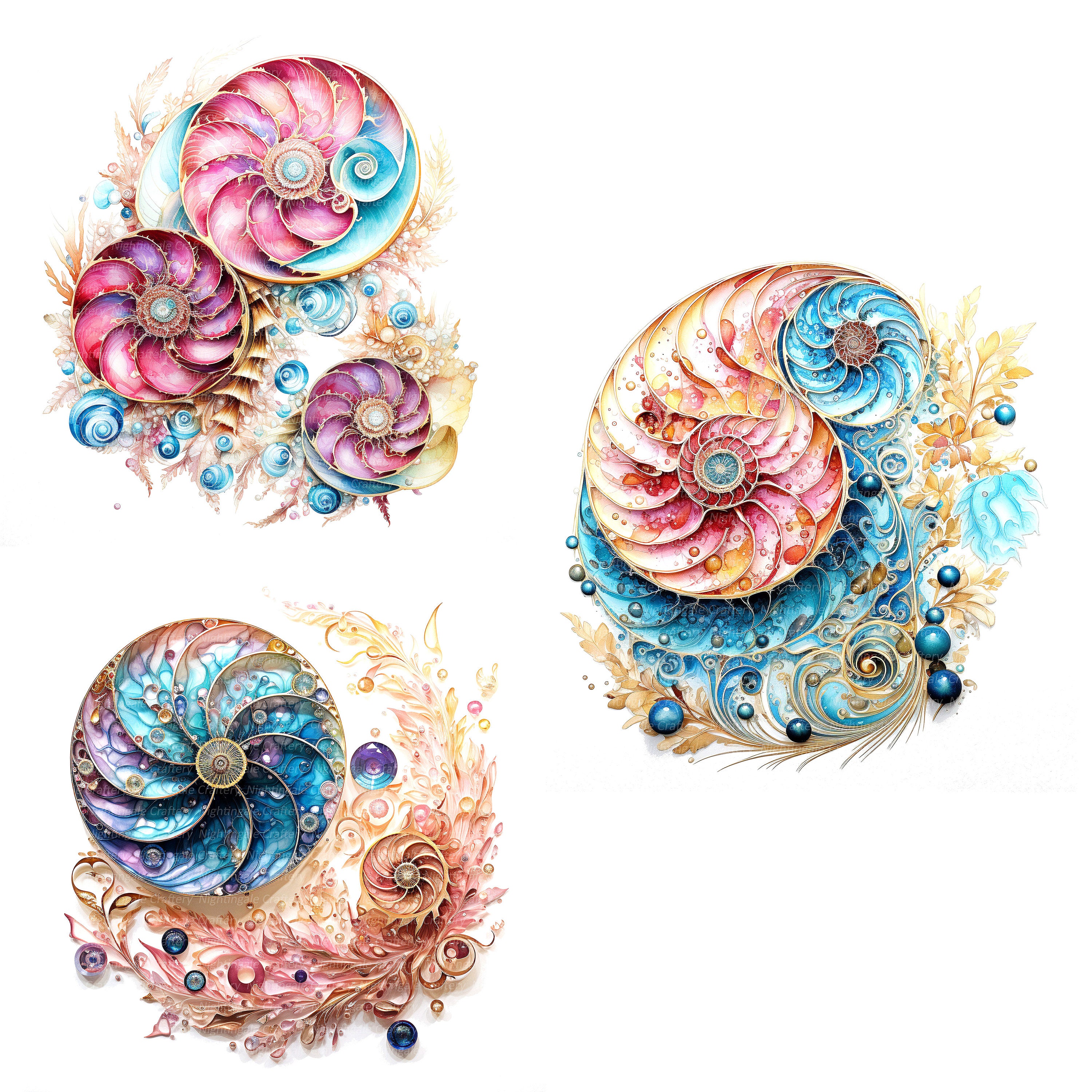 Paua Shell Pattern Vector 14 Abstract Paua Shells Clipart, Spiral Shells, Printable Watercolor ...