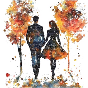 16 Romantic Couple Clipart, Autumn Clipart, Printable Watercolor clipart, High Quality JPG, Digital download, Paper craft, junk journals