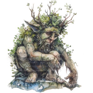 11 Forest Trolls Clipart, Troll scandinavo, clipart acquerello stampabile, JPG di alta qualità, download digitale, artigianato di carta, diari spazzatura