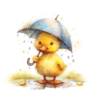 10 eendje in de regen clipart, eendje regenachtig, afdrukbare aquarel clipart, hoge kwaliteit JPG, digitale download, Paper Craft, ongewenste tijdschriften