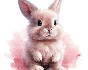 12 Hyperrealistic Fluffy Bunny Clipart, Printable Watercolor clipart, High Quality JPG, Digital download, Paper craft, junk journal
