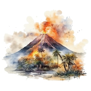 12 Erupting Volcano Landscape Clipart, Printable Watercolor clipart, High Quality JPGs, Digital download, High Resolution, Paper craft