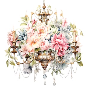 16 Clipart de lâmpada floral, lustre floral, clipart em aquarela para impressão, JPGs de alta qualidade, download digital, artesanato em papel, diários indesejados