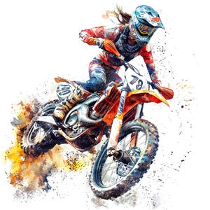 12 Clipart femme sur motocross, clipart motocross, clipart aquarelle imprimable, haute qualité PNG/JPG, téléchargement numérique, créations en papier, journal