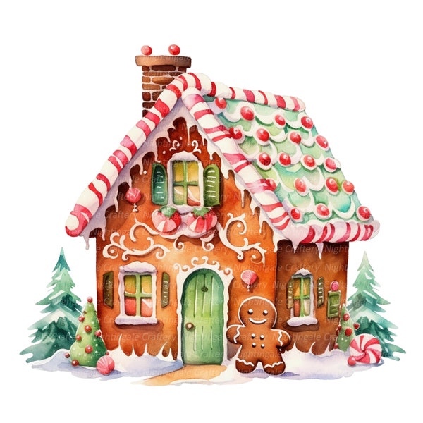 14 Gingerbread House Clipart, Clipart di Natale, clipart acquerello stampabile, 14 JPG di alta qualità, download digitale, artigianato di carta