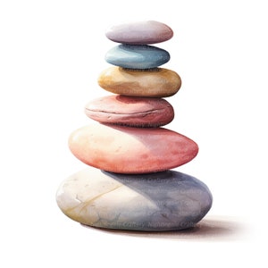 14 Zen Steine Clipart, Meditationssteine, druckbare Aquarell Clipart, hochwertige JPG, digitaler Download, Papiermodell, Junk Journal