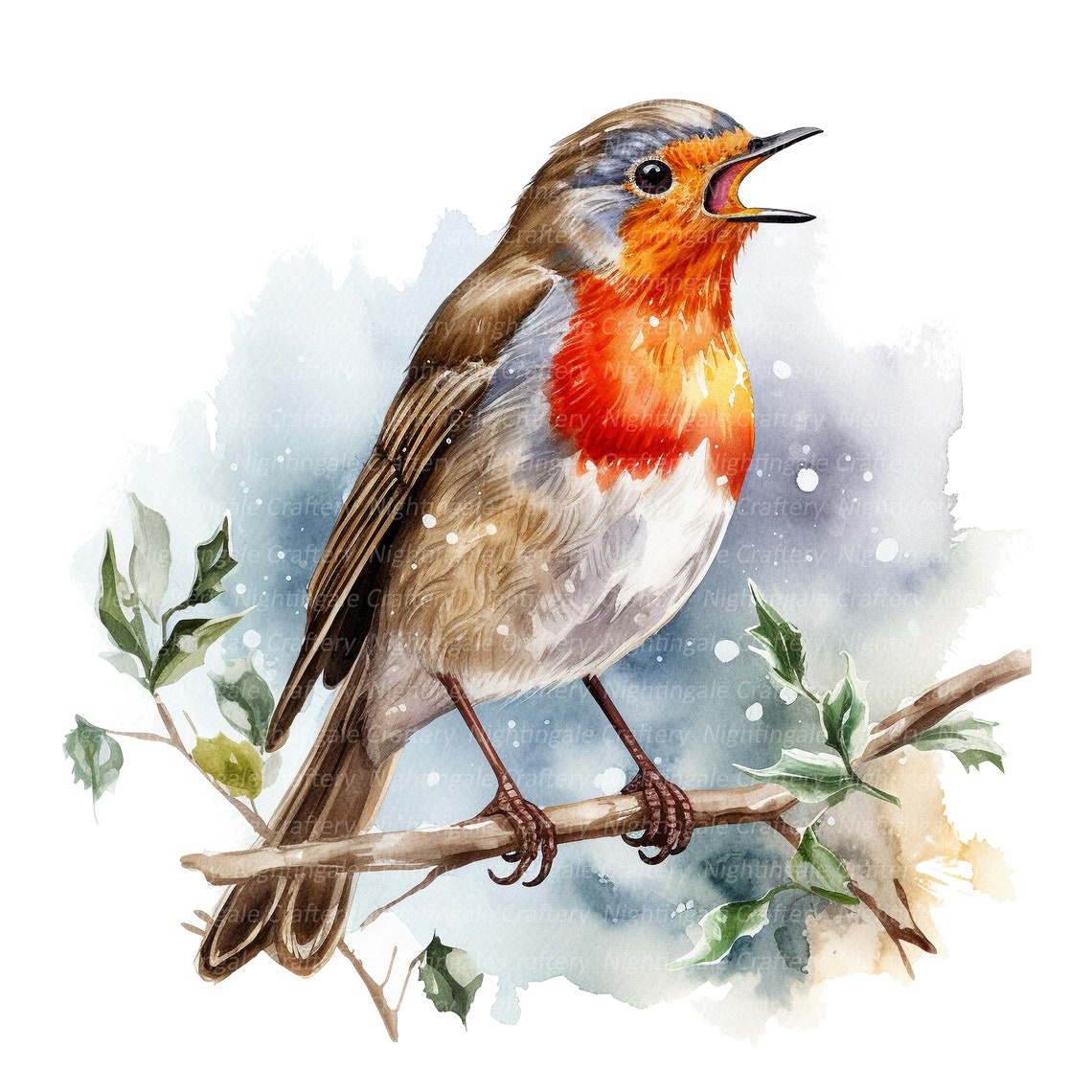 10 Christmas Robin Clipart, Printable Watercolor Clipart, High Quality ...