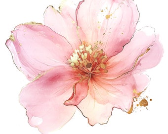 12 abstracte bloemen clipart, roze gouden bloem, bloemen print, afdrukbare aquarel clipart, hoge kwaliteit png's, digitale download, papercraft