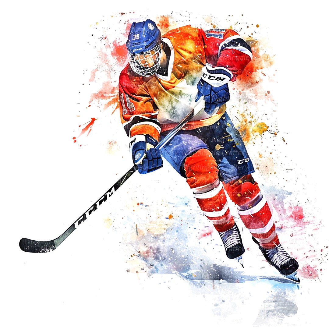 11 Ice Hockey Clipart, Ice Hockey Player, Printable Watercolor Clipart ...