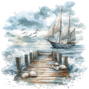 10 imágenes prediseñadas de cubierta y barco, imágenes náuticas, imágenes prediseñadas de cubierta marina, imágenes prediseñadas de acuarela imprimibles, archivos JPG de alta calidad, descarga digital, manualidades de papel