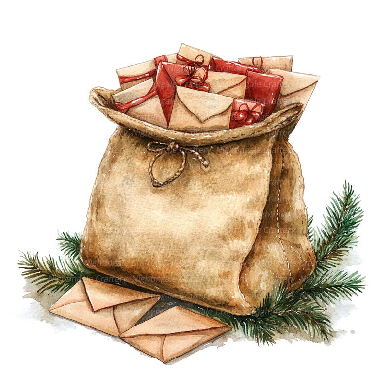 9 Sack With Letters Clipart, Christmas Letters, Printable Watercolor ...