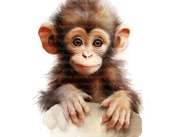 8 Monkey Baby Clipart, Monkey for Nursery, Printable Watercolor clipart, High Quality PNGs, Digital download, High resolution, Paper crafts