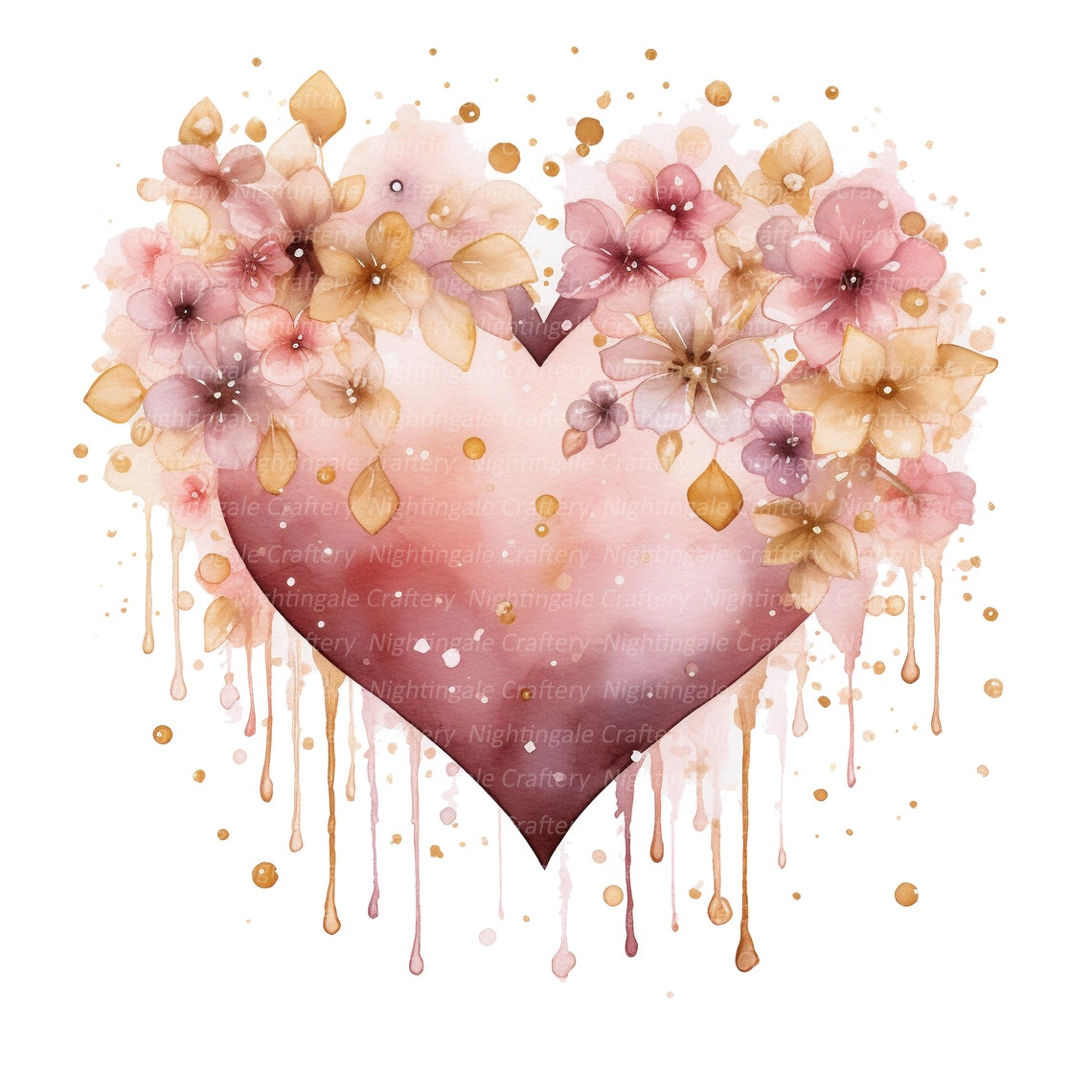 14 PNG Pink Gold Hearts Clipart, Floral Heart Clipart, Digital Clipart ...
