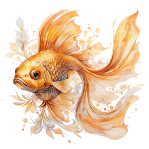14 abstrakte Goldfisch Clipart, goldener Fisch, druckbare Aquarell Clipart, hochwertige JPG, digitaler Download, Papiermodell, Junk Journals