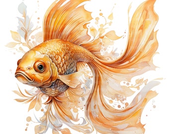 14 Abstract Goldfish Clipart, Golden fish, Printable Watercolor clipart, High Quality JPG, Digital download, Paper craft, junk journals